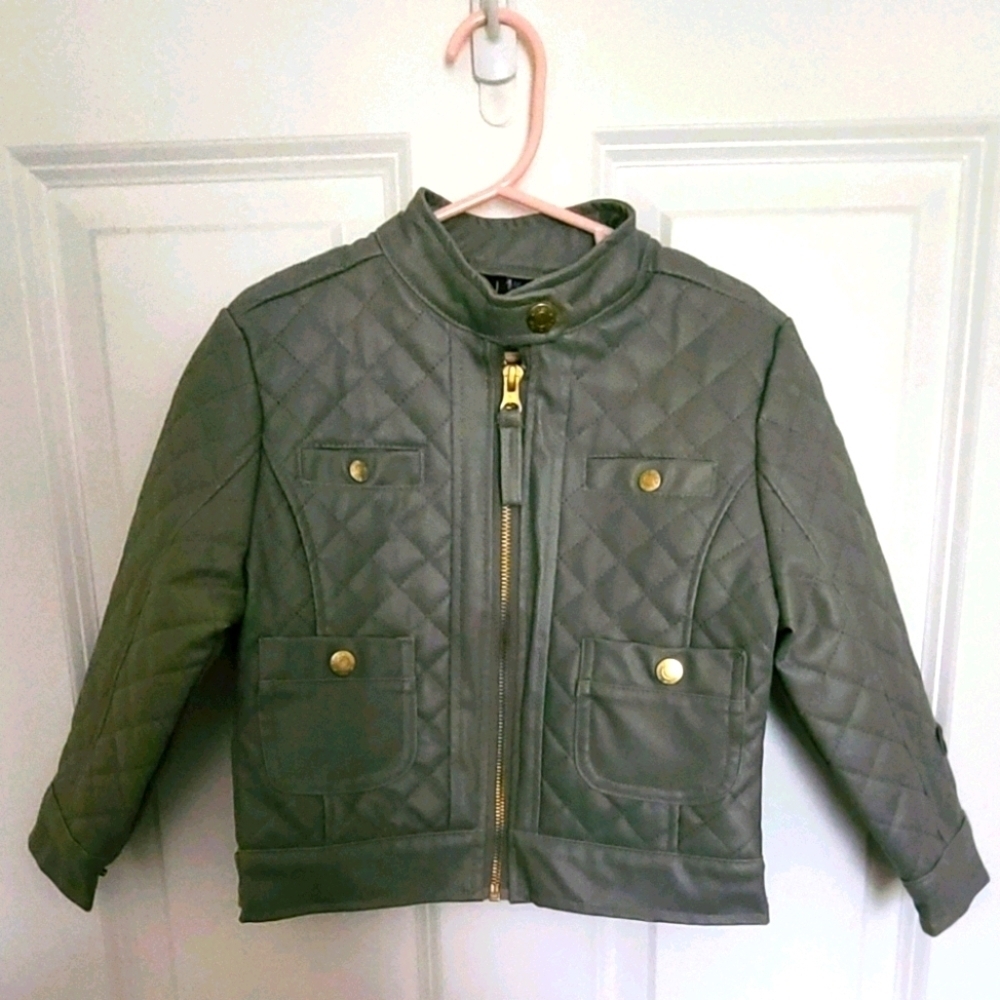 YMI Girls Size 3T Gray Quilted Faux Leather Moto Jacket